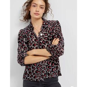 Anthropologie Black Velvet Burnout Popover Blouse NWOT